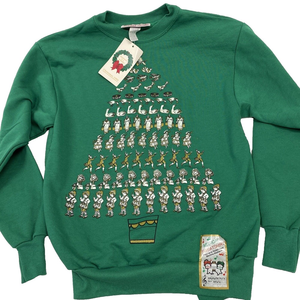 Vintage 90s Christmas Sweatshirt M plays partridge in a pear tree jingle NOS